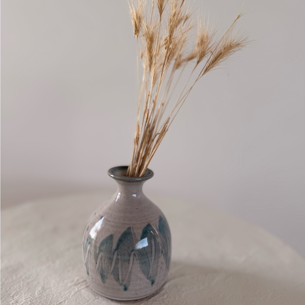 MINI STUDIO POTTERY SIGNED‎ BUD VASE BLUE/GREY GLAZED COTTAGE-CORE MCM BOHO EUC - Picture 5 of 6
